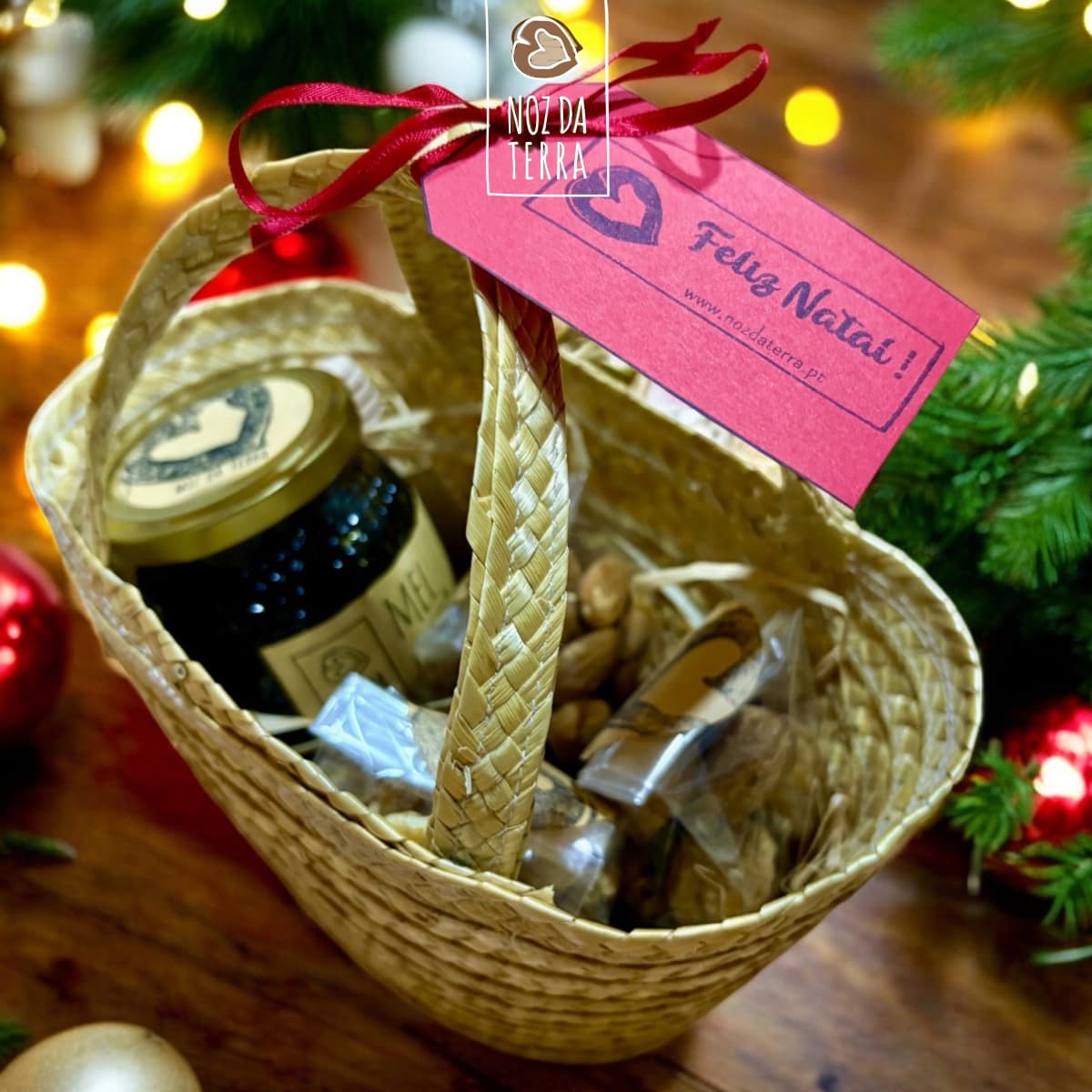Cesto Cabaz de Natal de Frutos secos e Mel